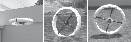 可変ピッチプロペラを用いた立位および転がり移動可能なマルチフィールド対応リング型飛行ロボット